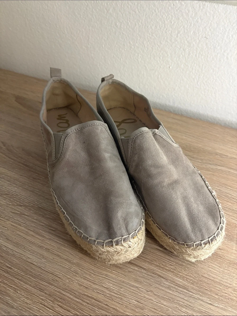 Sam Edelman Taupe Suede Espadrille Platform Slip-On Shoes